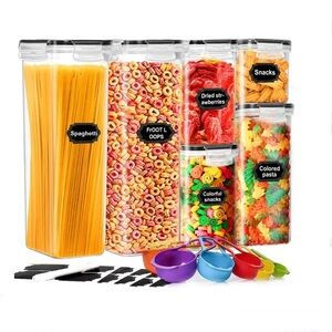 6 Pack Airtight Food Storage Containers with Measuring Spoons, Labels, & Marker